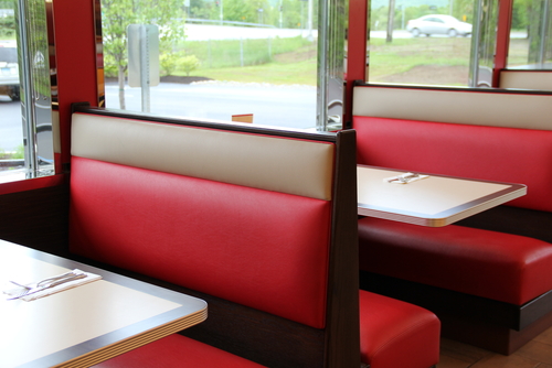 Red,And,Tan,Leather,Booths,Set,For,Breakfast,At,Local